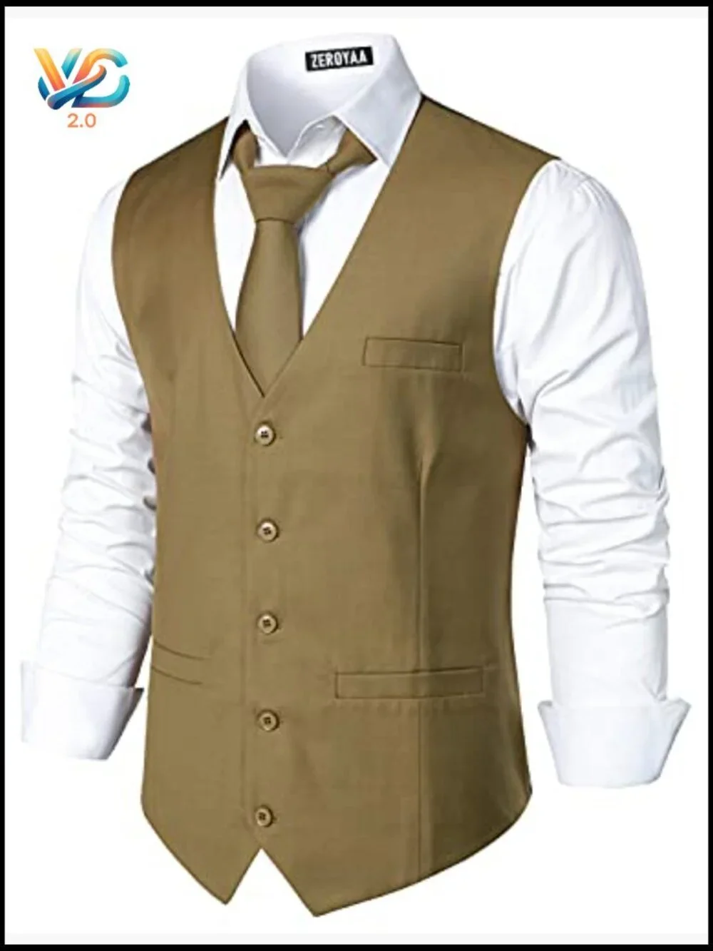 Men's Formal Suit Vest with Adjustable Belt, 3 Pockets, V-Neck Design
